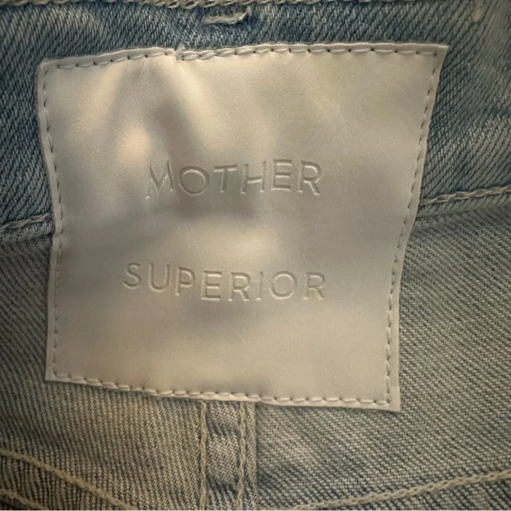 Mother Superior Light Blue Denim Jean Shorts size 26 Ditched knee raw hem